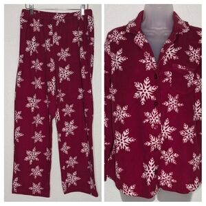 Nicole Miller Velvet‎ Fleece Red And White Snowflake Pajamas 2PC Set Size M